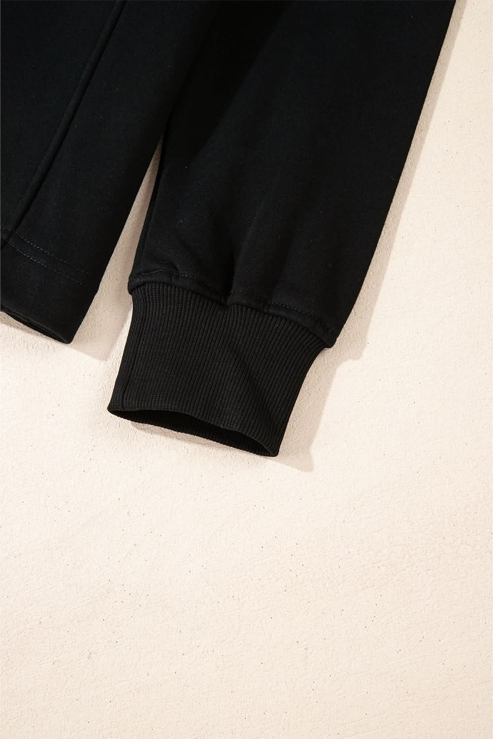 Black Zipped Neck Pullover Drop Shoulder Sweatshirt - Love Salve